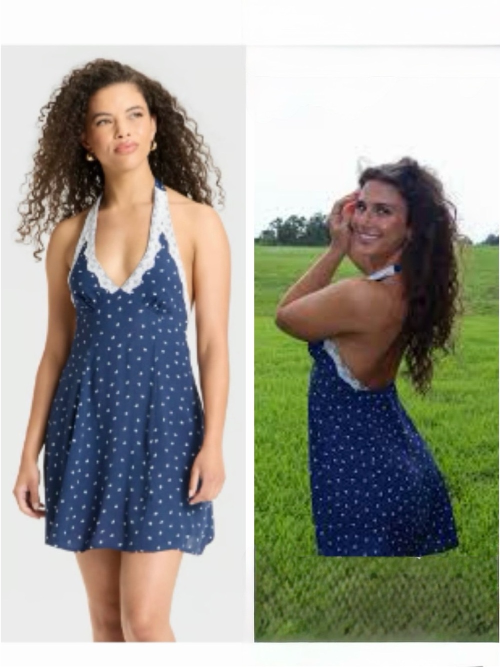 a new day Navy Halter Mini Dress with White Lace Trim